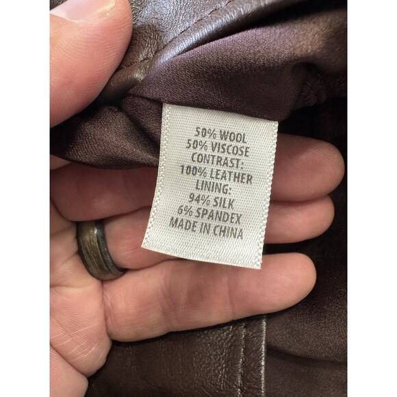 NWT $1495 St John Collection Brown Size 8 Wool Blend Leather Silk Jacket - Picture 5 of 8